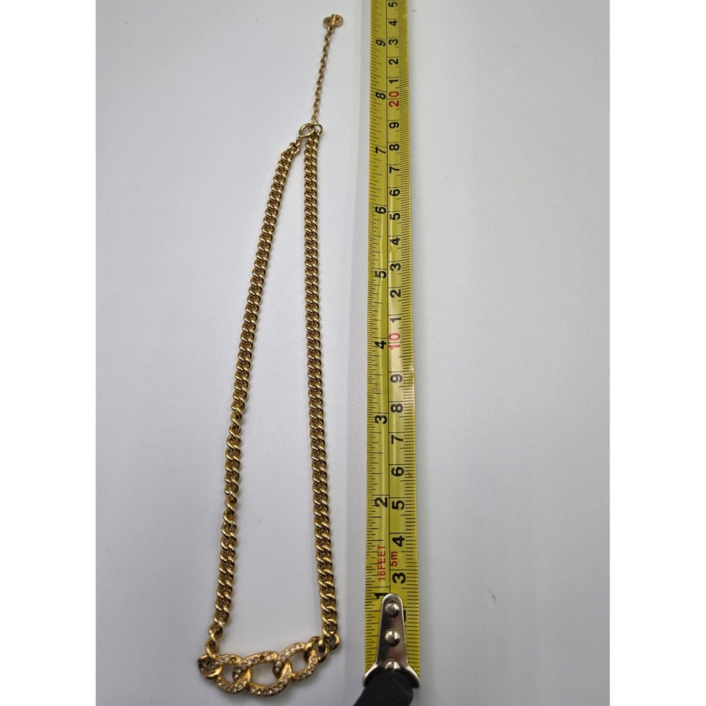 Christian Dior Gold Tone Chain Necklace Crystal Interlocking Oval Links - Picture 8 of 9